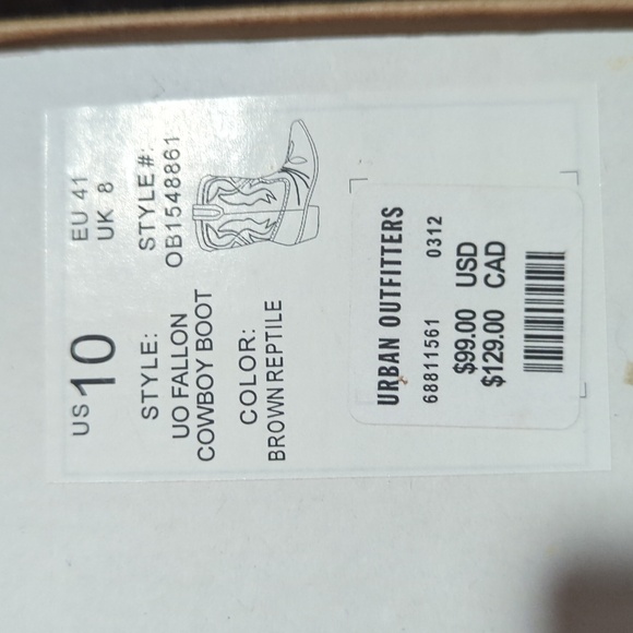 UO Fallen Cowboy Boot, brown reptile SZ 10. NEW, still in box, never worn. - Picture 4 of 5